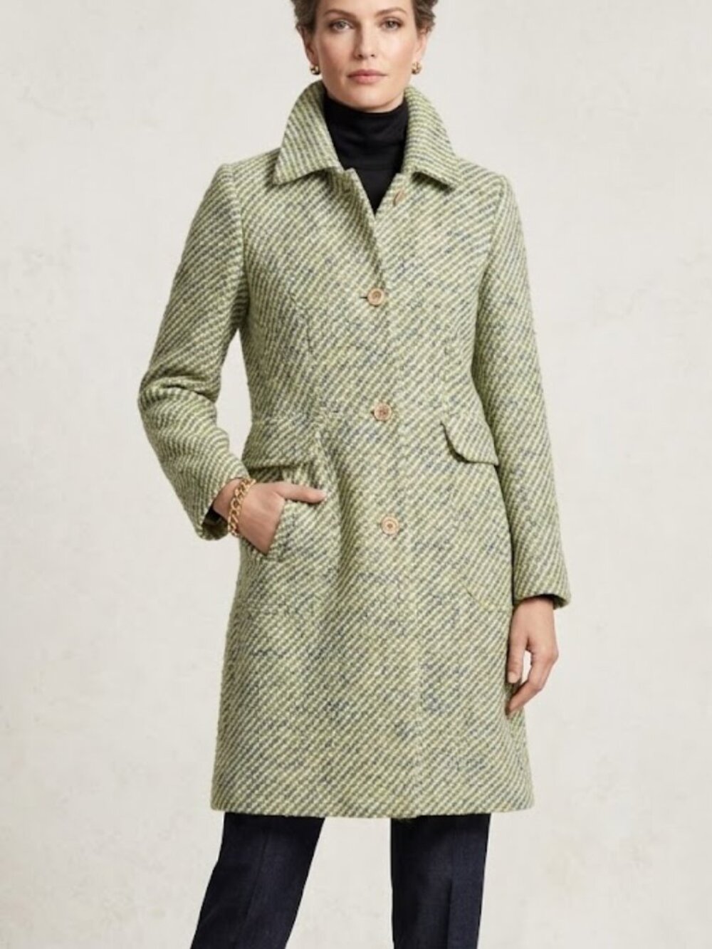 DKNY Donna Karan Green/blue Houndstooth Wool blend Lined Peacoat, sz 12